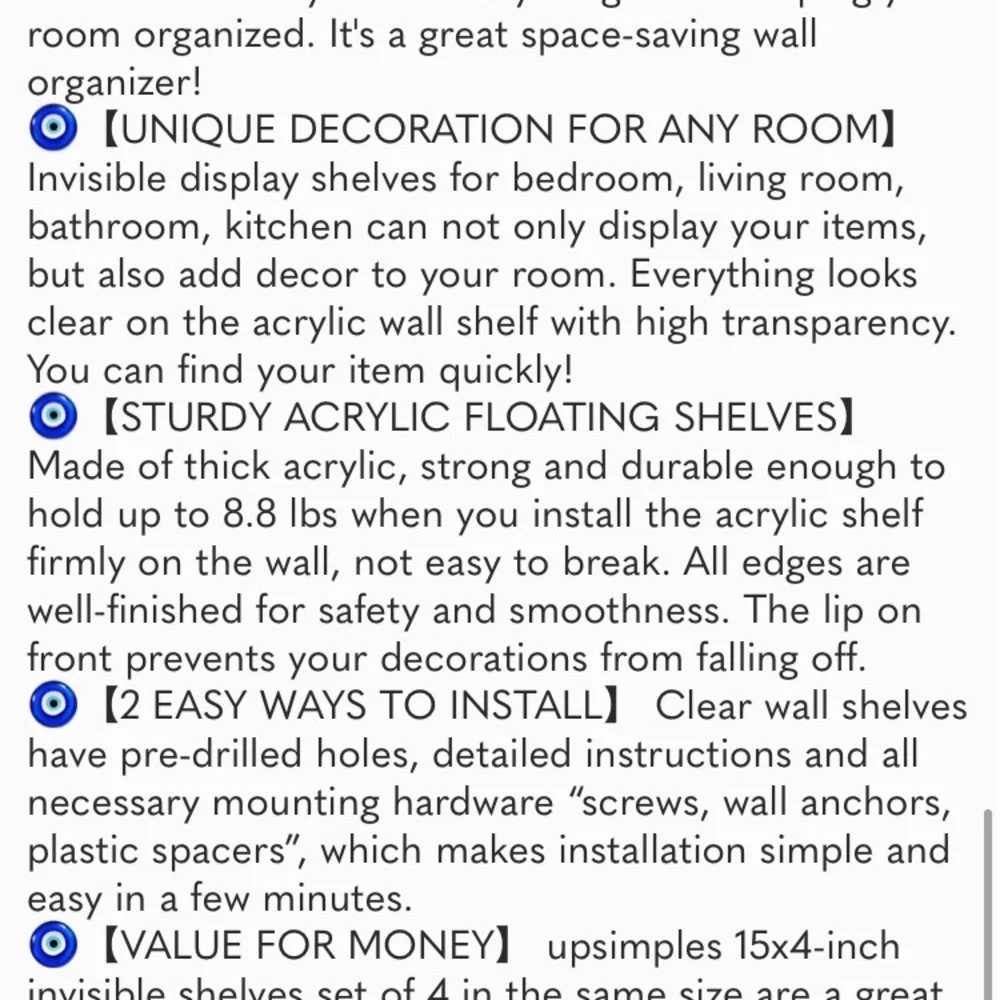 4 Pack Clear Acrylic Shelves Wall Storage Floating Shelves Wall Mounted Kids